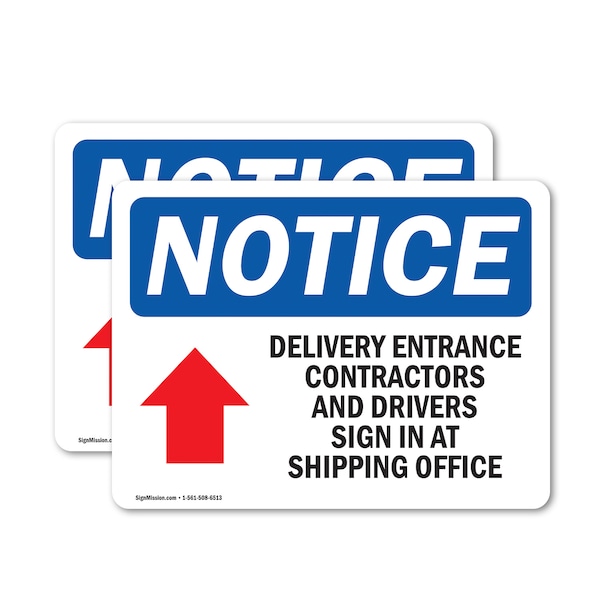 Signmission Delivery Entrance Contractors Sign, Vinyl Decal, 10in W x 7in L, 2PK OS-2PACK-NS-D-710-L-10968 - main